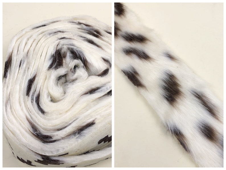 4 Wide Cow Faux Fur Trim, Brown & White Spotted Cow Print Faux Fur, Sold By The Yard, Great For Costumes, Sewing DIY, Deadstock Trim image 1