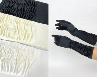 Vintage 1960s Deadstock Mid Arm Ruched Satin Gloves, Comes In Black, Ivory or White, Vintage Gloves, 60s Evening Gloves, Wedding Gloves