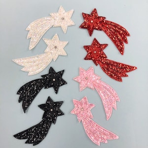 Wish On A Star Appliqués, Vintage Sewing Supplies, Sequin Appliqués, Rhinestone Center, Sewing DIY