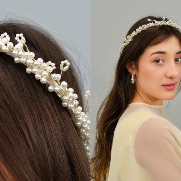 Genevieve Bohemian Bridal Halo, Vintage 1970s Ivory Bohemian Bridal Wreath, Vintage Bridal Accessories, 70s Bridal