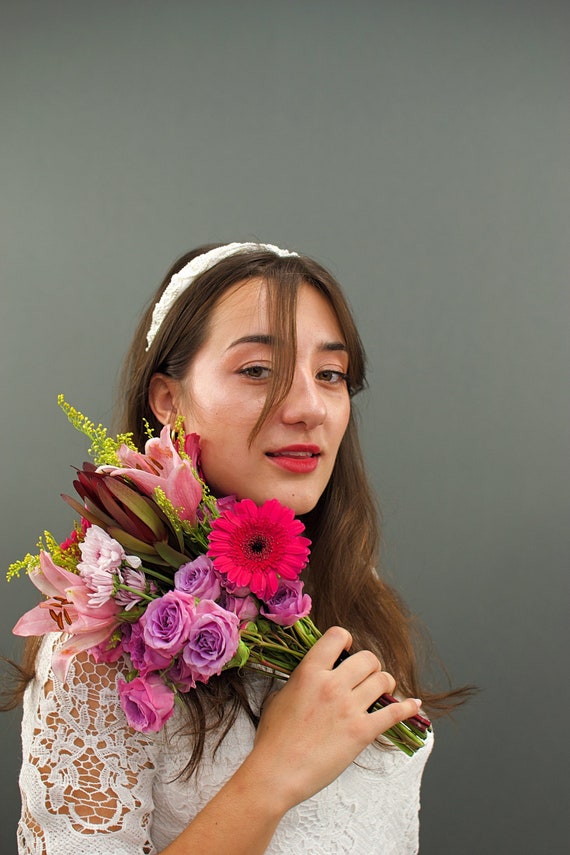 Vintage 1990s Rope & Pearl Bridal Headband, 90s Iv