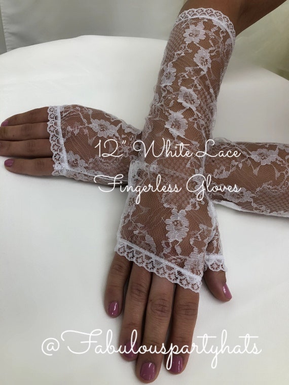 Lace Gloves,White Lace Fingerless Gloves,12" White