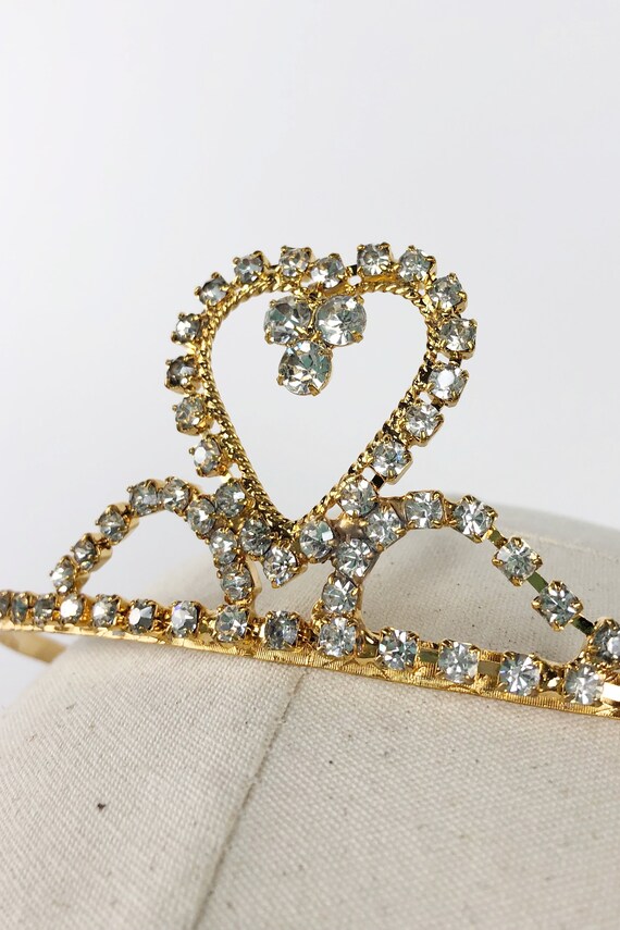 Gold Diamond Heart Rhinestone Tiara, Vintage Tiar… - image 4