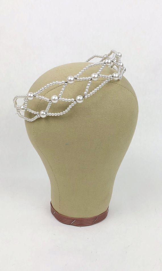 Vintage 1990s Faux Pearl Lattice Bridal Wreath, P… - image 7