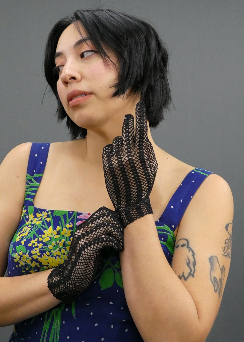 Sabrina Gloves, Vintage 1980's Black Crochet Gloves, 100% Cotton Vintage Gloves, Tea Party Gloves, Gothic Gloves, Vintage Deadstock Gloves image 5