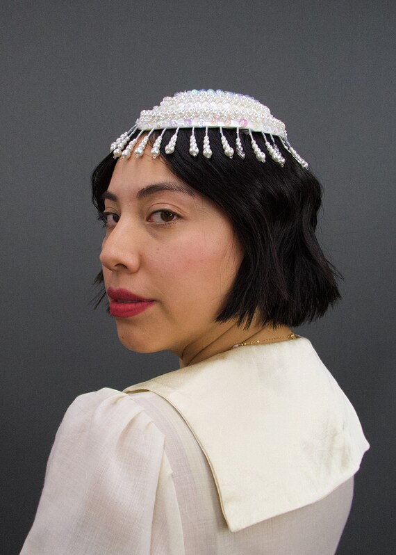 The Brooks Flapper Style Bridal Cap, Vintage Dead… - image 3