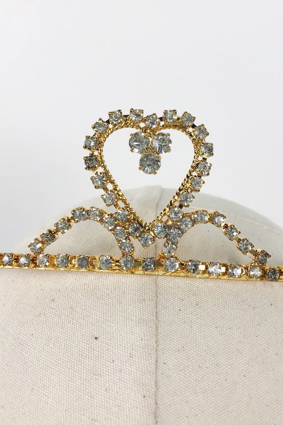 Gold Diamond Heart Rhinestone Tiara, Vintage Tiar… - image 3