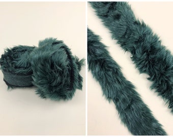 2" & 3" Wide Vintage Deadstock Forest Green Faux Fur Trim, Sold by The Yard, Premium Faux Fur, Deadstock Faux Fur, Sewing DIY, Crafting