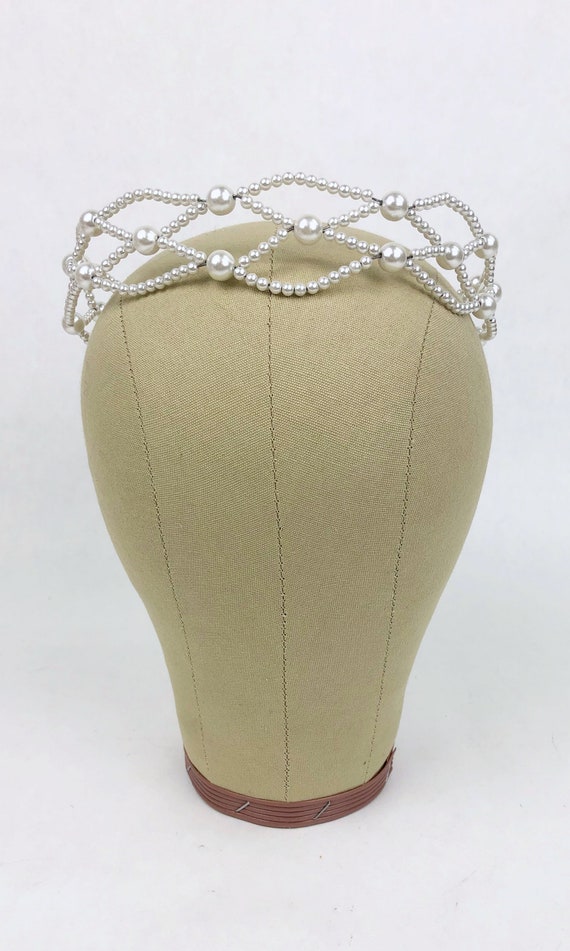 Vintage 1990s Faux Pearl Lattice Bridal Wreath, P… - image 4