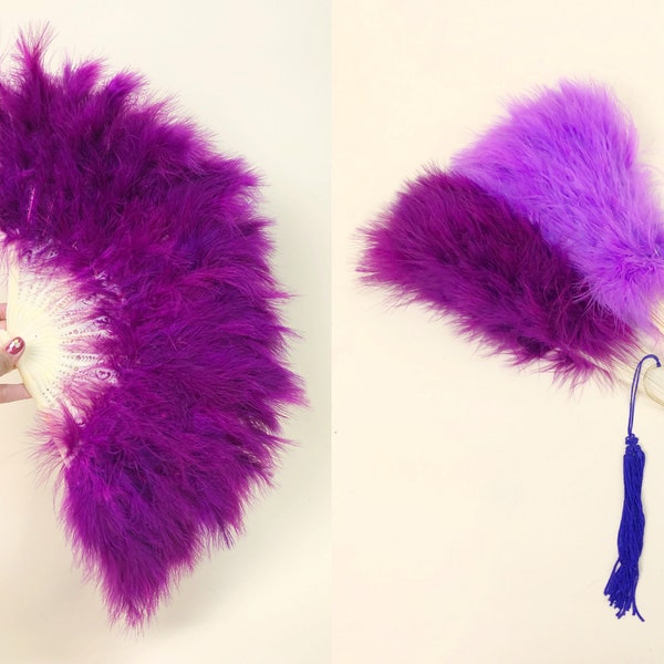 Vintage 1960s Royal Color Marabou Feather Fans, Purple & Lavender Feather Fans, 60s Vintage Accessories, Bridal Party, Vintage Bridal