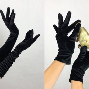 Vintage 1960s Hyman Hendler & Sons Black Velvet Gloves, 60s Formal Wear, Vintage Deadstock, Vintage Hollywood, Wrist Length and Elbow Length