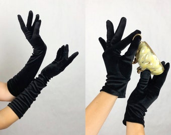 Vintage 1960s Hyman Hendler & Sons Black Velvet Gloves, 60s Formal Wear, Vintage Deadstock, Vintage Hollywood, Wrist Length and Elbow Length