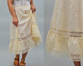 The Angie Prairie Slip, Vintage 1970's Cotton Skirt Slip, 70s Bohemian Praire Skirt, Comes in Beige or White