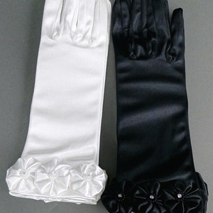 Vintage 1970s Rosettes & Rhinestone Satin Gloves, 70s White or Black Gloves, Vintage Stretch Satin, 70s Deadstock Gloves, Vintage Bridal image 9