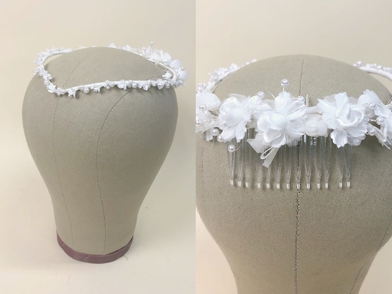 Vintage 1980s V-Shaped Flower Girl Wreath Crown, … - image 1