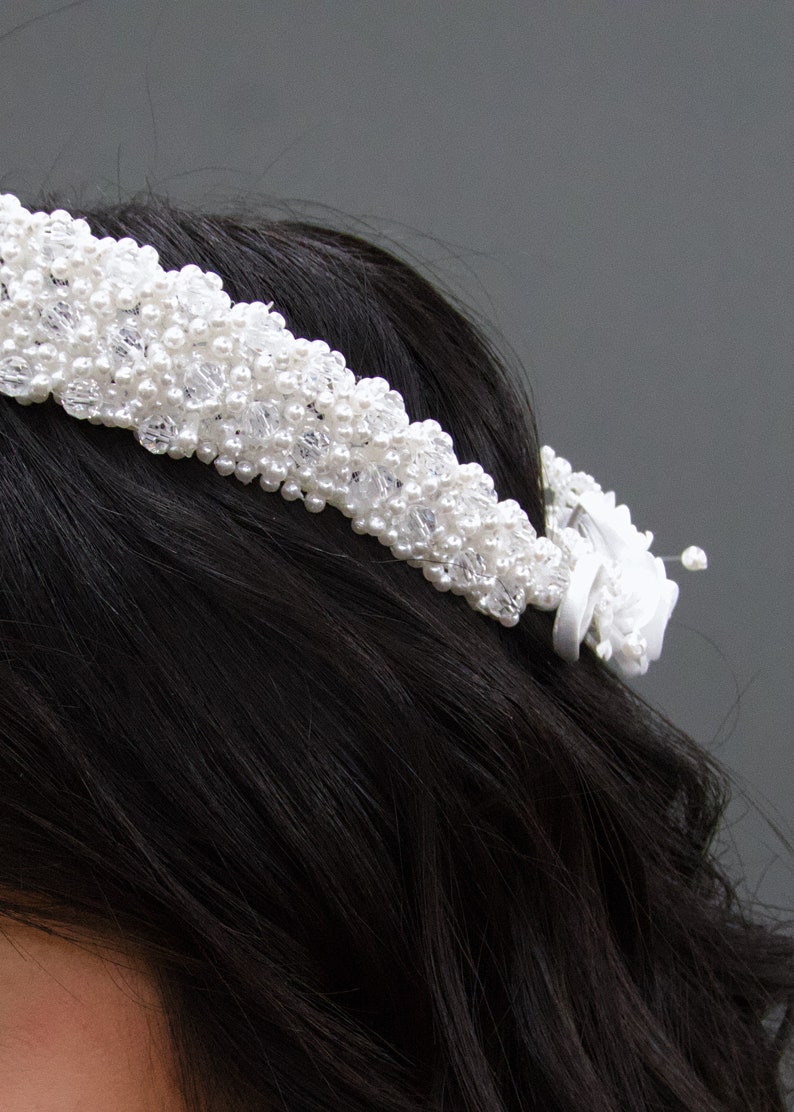 Vintage 1980s Deadstock Wedding Bridal Crown, Vintage Wedding Crown Tiara, Vintage Beaded Wedding Crown, 80s Bridal Hairpiece image 10
