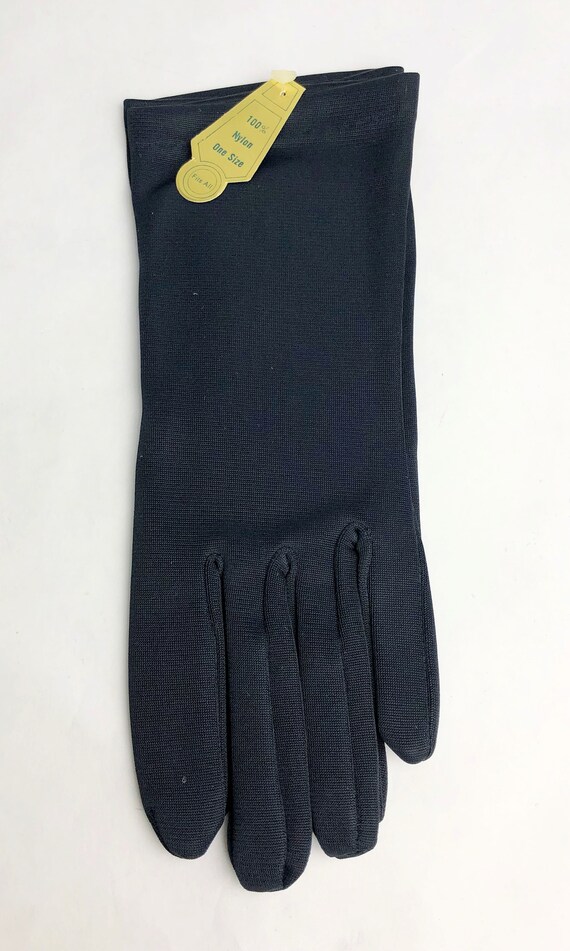 Vintage 1960s Black Matte Satin Gloves, 60s Brida… - image 4