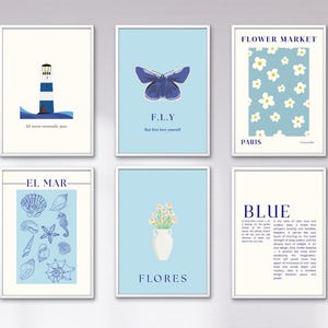 Set of 6 blue Coastal Wall Art Prints, Seascape Gallery Wall Art, Beach House Decor, Nautical Prints, Blue Coastal Prints, Digital Download