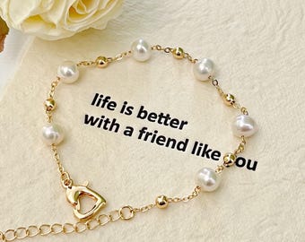 Pulseira minimalista de pérolas douradas; Pulseira de pérolas de água doce naturais; Pulseira de corrente de pérolas; Pulseira delicada; Pulseira clássica de pérolas; Presentes para ela