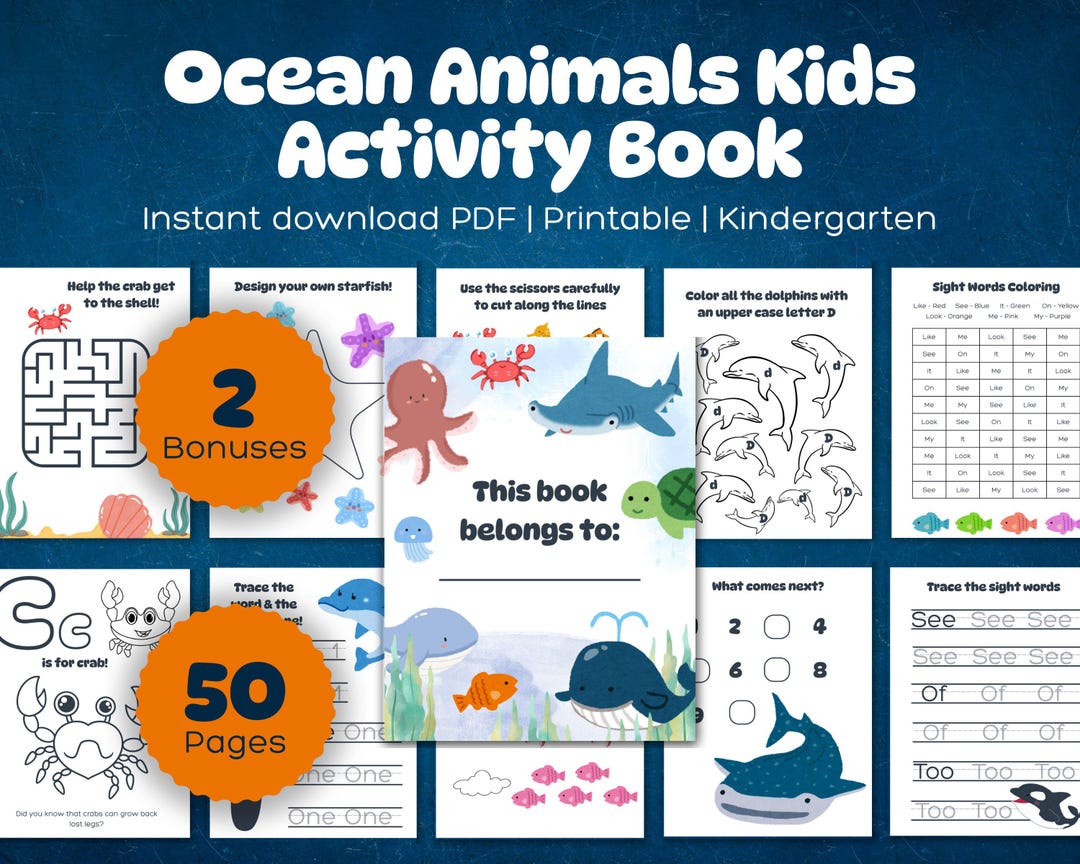Ocean Animals Activity Book: Preschool Kindergarten Printable Workbook ...