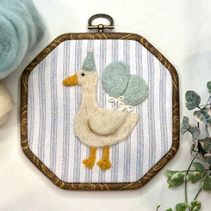 Hand felted goose on 6in embroidery hoop - blue