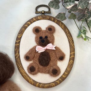 Hand felted teddy bear on decorative 4in embroidery  hoop
