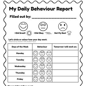Daily Behavior Report for Kids Etsy