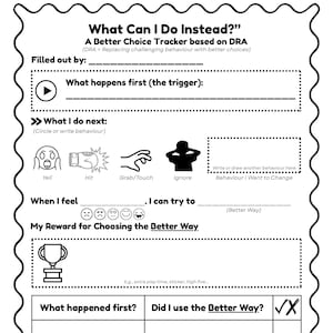 DRA Behaviour Support Worksheet – Positive Reinforcement Printable for Teachers & Parents – Classroom Behaviour Management Tool