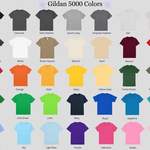 Gildan 5000 Color Chart and Size Chart | Gildan 5000 Color Chart and Size Chart Printful T-shirt