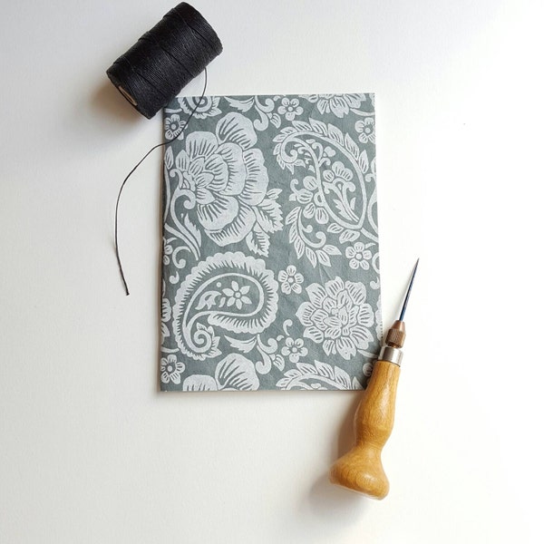 Paisley Silver on Gray Notebook - Lokta Paper Notebook - Jotter - Pocket Notebook - Diary
