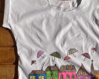 Hand made blouse with hand painted houses