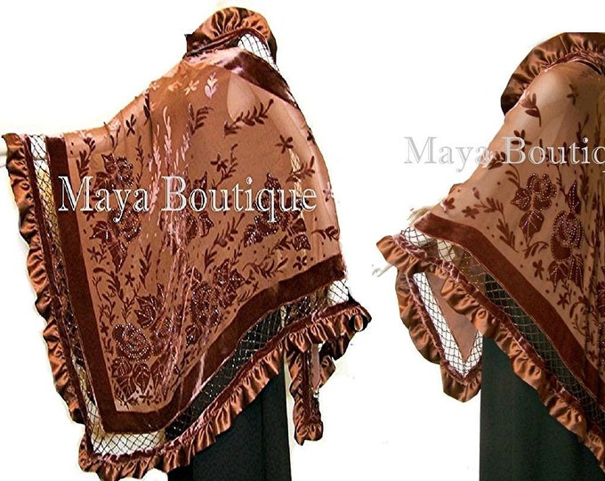Copper Shawl Scarf Wrap Silk Burnout Velvet Triangle Ruffles Maya Matazaro