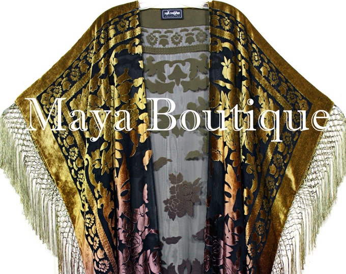 Antique Gold & Brown Wearable Art Kimono Caftan Jacket Velvet Hand Dyed Maya Matazaro