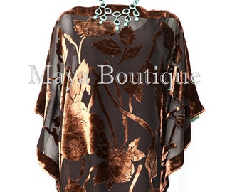 Caftan Dress Kimono Silk Burnout Velvet Copper Brown & Black Maya Matazaro