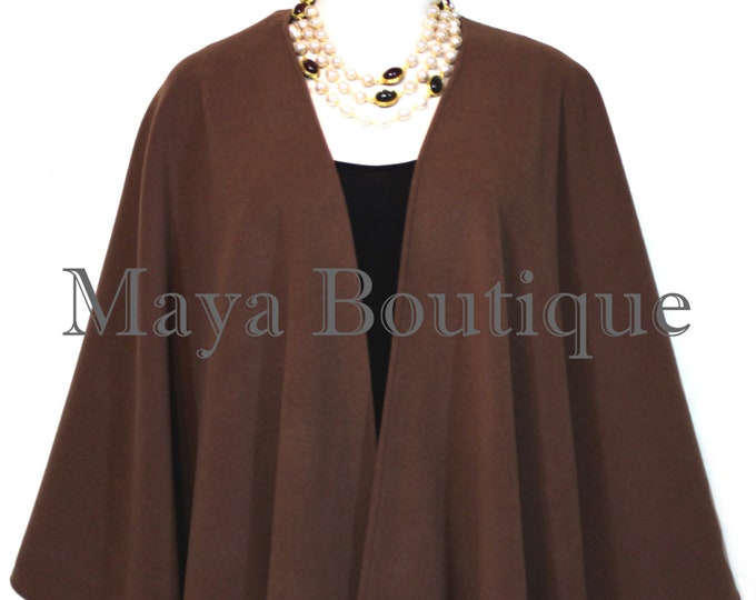 Expresso Brown Cape Ruana Wrap Coat Cashmere Wool Blend Maya Matazaro USA Made