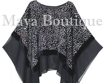 Maya Matazaro Layered Poncho Top Animal Print Burnout Velvet & Chiffon USA Made