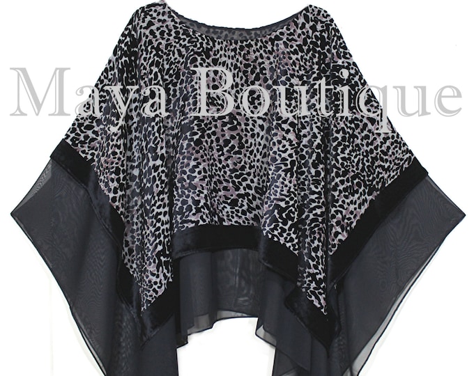 Maya Matazaro Layered Poncho Top Animal Print Burnout Velvet & Chiffon USA Made