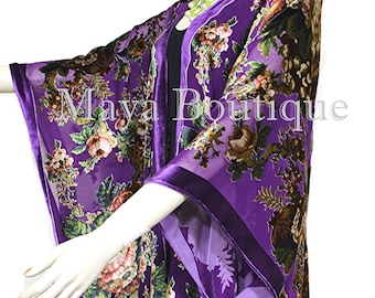 Caftan Kimono Jacket Silk Burnout Velvet Purple Multi Gypsy Rose Maya Matazaro