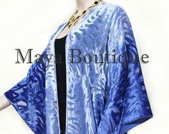 Niagara Blue Ombre Camellia Burnout Velvet Caftan Kimono Hand Dyed Maya Matazaro USA Made