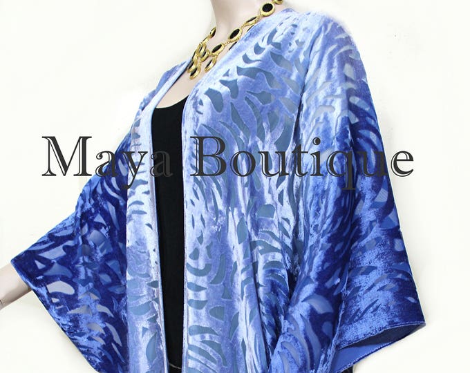 Niagara Blue Ombre Camellia Burnout Velvet Caftan Kimono Hand Dyed Maya Matazaro USA Made