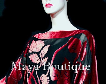 Caftan Dress Kimono Silk Burnout Velvet Red Black Maya Matazaro