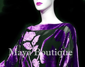 Caftan Dress Kimono Silk Burnout Velvet Purple Black Maya Matazaro