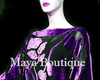 Caftan Dress Kimono Silk Burnout Velvet Purple Black Maya Matazaro