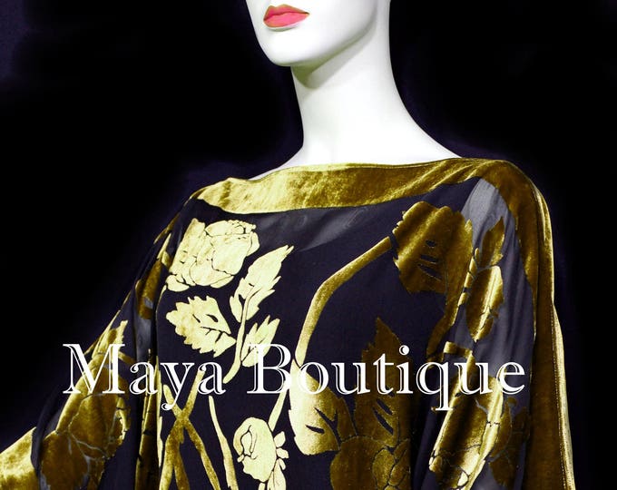 Caftan Dress Kimono Silk Burnout Velvet Antique Gold Black Maya Matazaro
