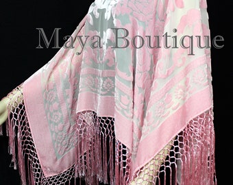 Rose Quartz Silk Burnout Velvet Poncho Kimono Top Shawl Maya Matazaro