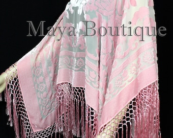 Rose Quartz Silk Burnout Velvet Poncho Kimono Top Shawl Maya Matazaro