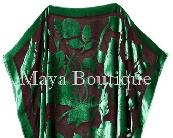 Caftan Dress Kimono Silk Burnout Velvet Green Black Maya Matazaro