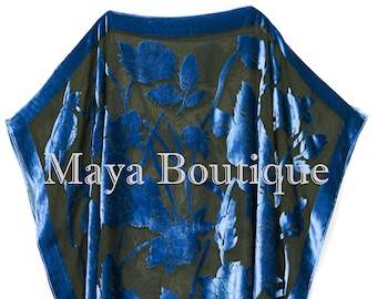 Caftan Dress Kimono Silk Burnout Velvet Blue Black Maya Matazaro