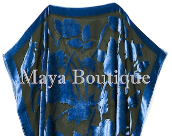 Caftan Dress Kimono Silk Burnout Velvet Blue Black Maya Matazaro