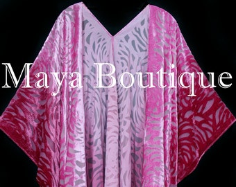 Pink Ombre Camellia Burnout Velvet Caftan Kimono Jacket Hand Dyed Maya Matazaro USA Made